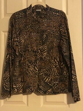 Chico's Brown and Black Mixed Print Button Jacket, size Chico’s 3
